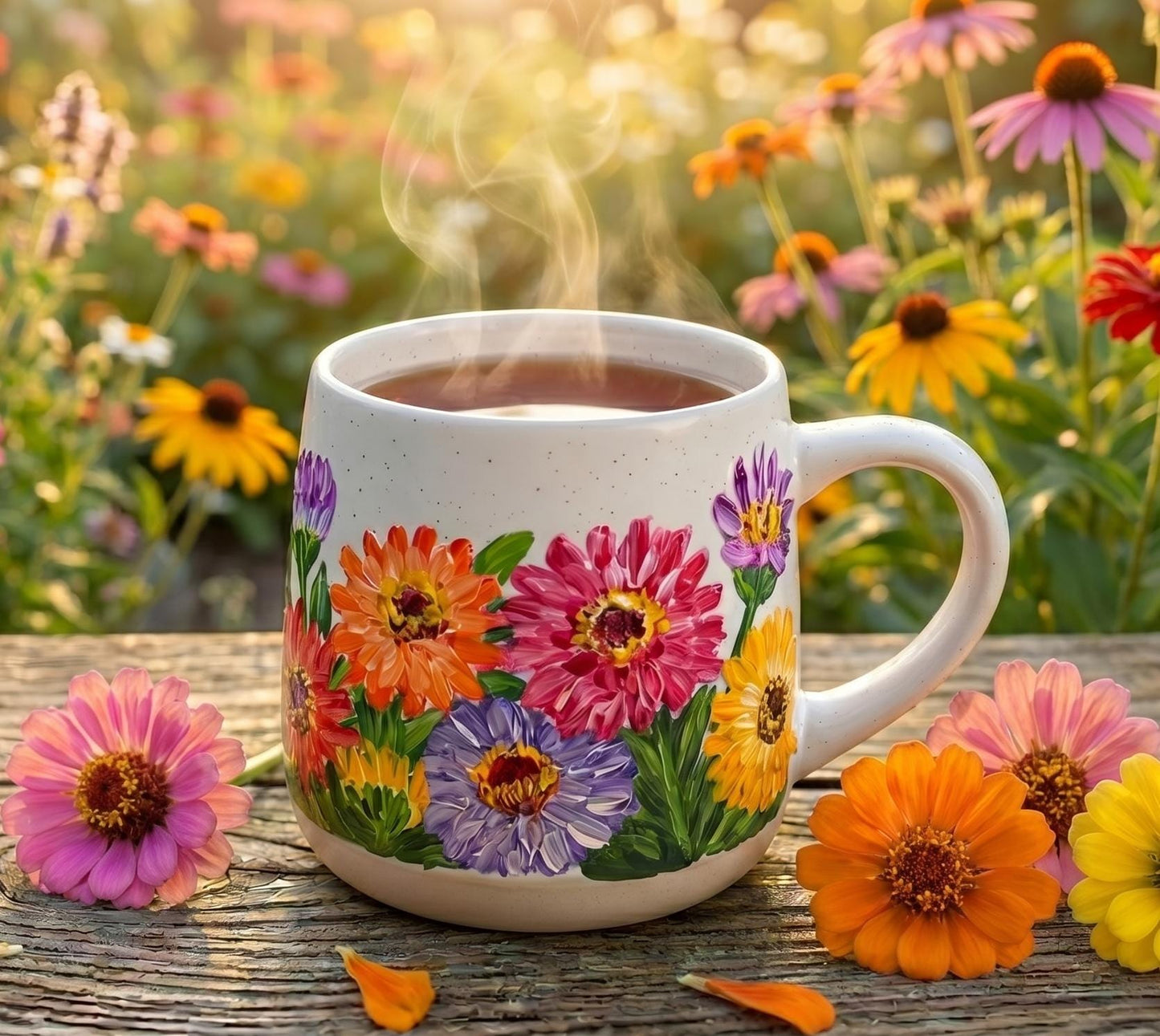 Hand-Painted Zinnia Flower Mug: Personalized Ceramic Coffee Cup