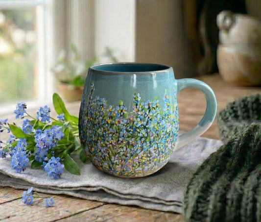 Hand Painted Forget-Me-Not Mug: Personalized Floral Gift