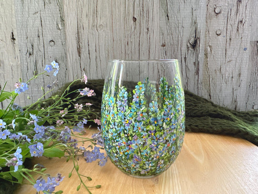 Hand Painted Forget Me Not Wine Glass: Personalized Floral Gift
