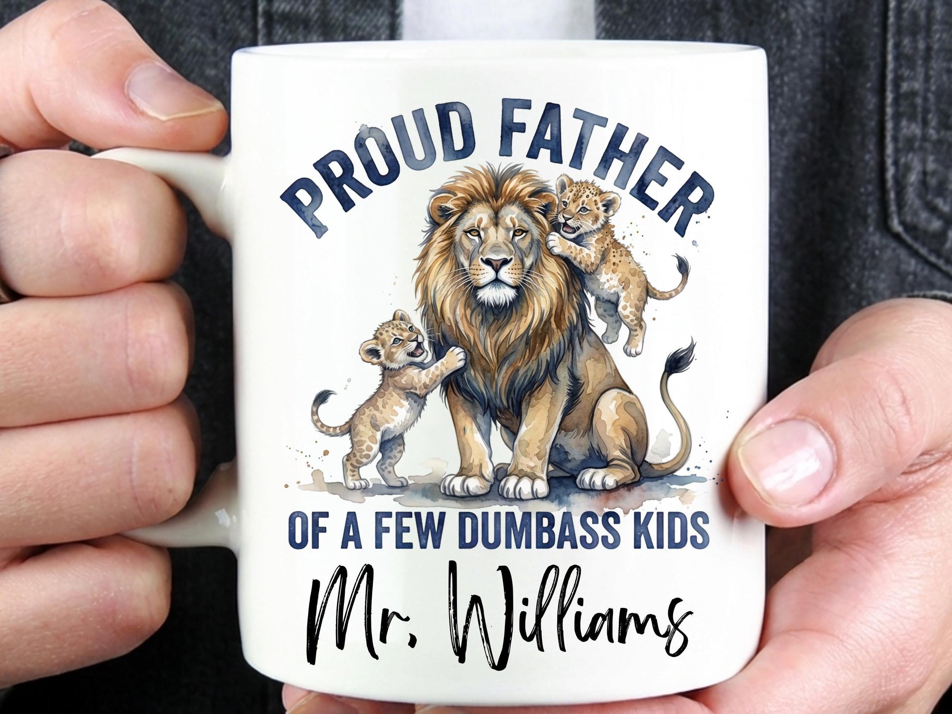 Personalized Proud Father of a Few Dumbass Kids Mug, Custom Name Dad Gift, Funny Father's Day Mug, Lion Dad Coffee, Gift for Dad from Kid