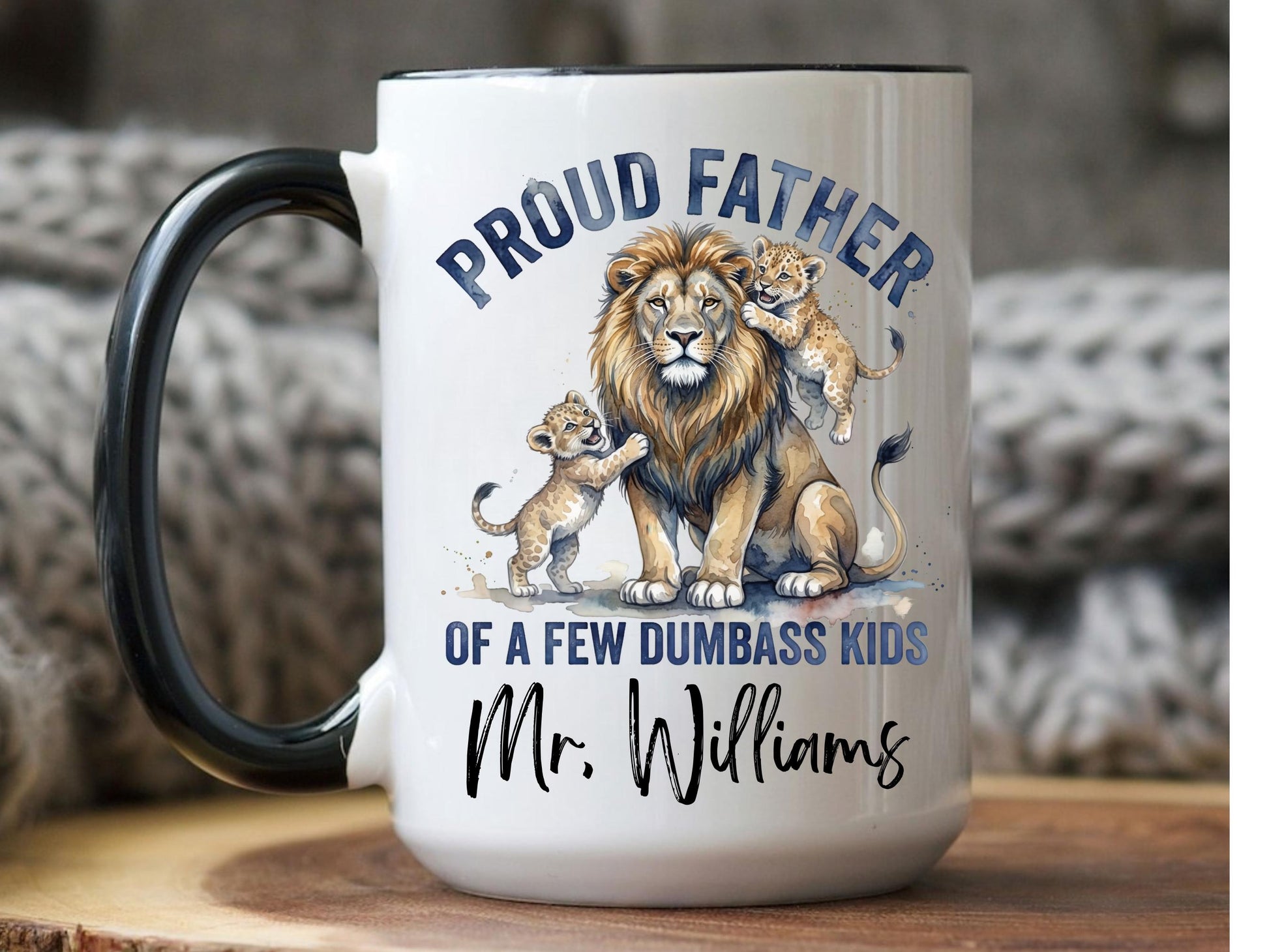 Personalized Proud Father of a Few Dumbass Kids Mug, Custom Name Dad Gift, Funny Father's Day Mug, Lion Dad Coffee, Gift for Dad from Kid