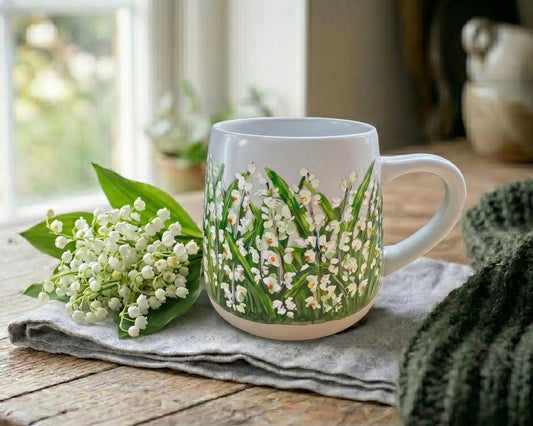 Hand Painted Lily of the Valley Mug: May Birth Flower Gift