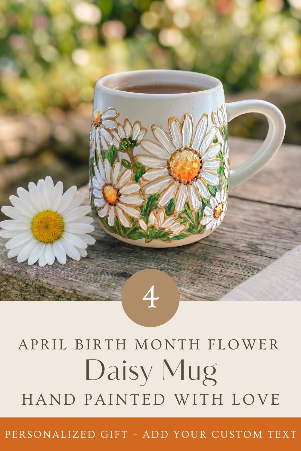 Custom Hand Painted Marigold Mug, Personalized Floral Coffee Cup, Unique Thank You Gift for Teacher, October Birth Flower Gift