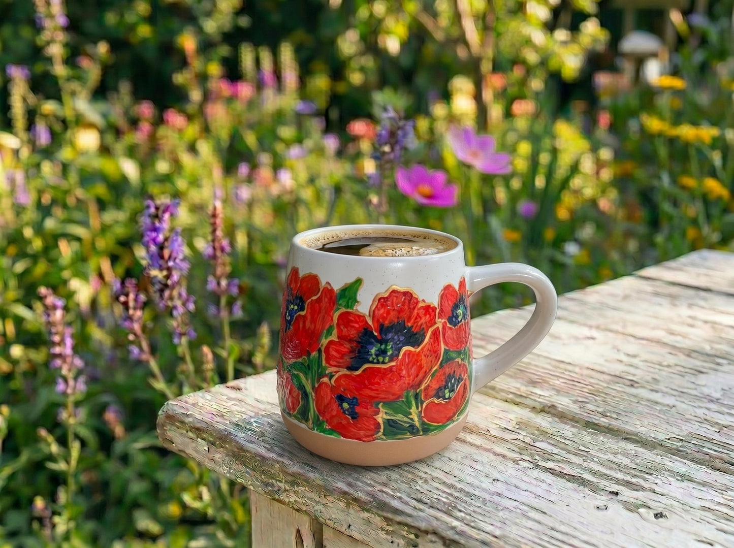 Custom Hand Painted Poppy Mug, August Birth Flower Coffee Cup, Personalized Birthday Gift for Best Friend, Mom Birthday Gift