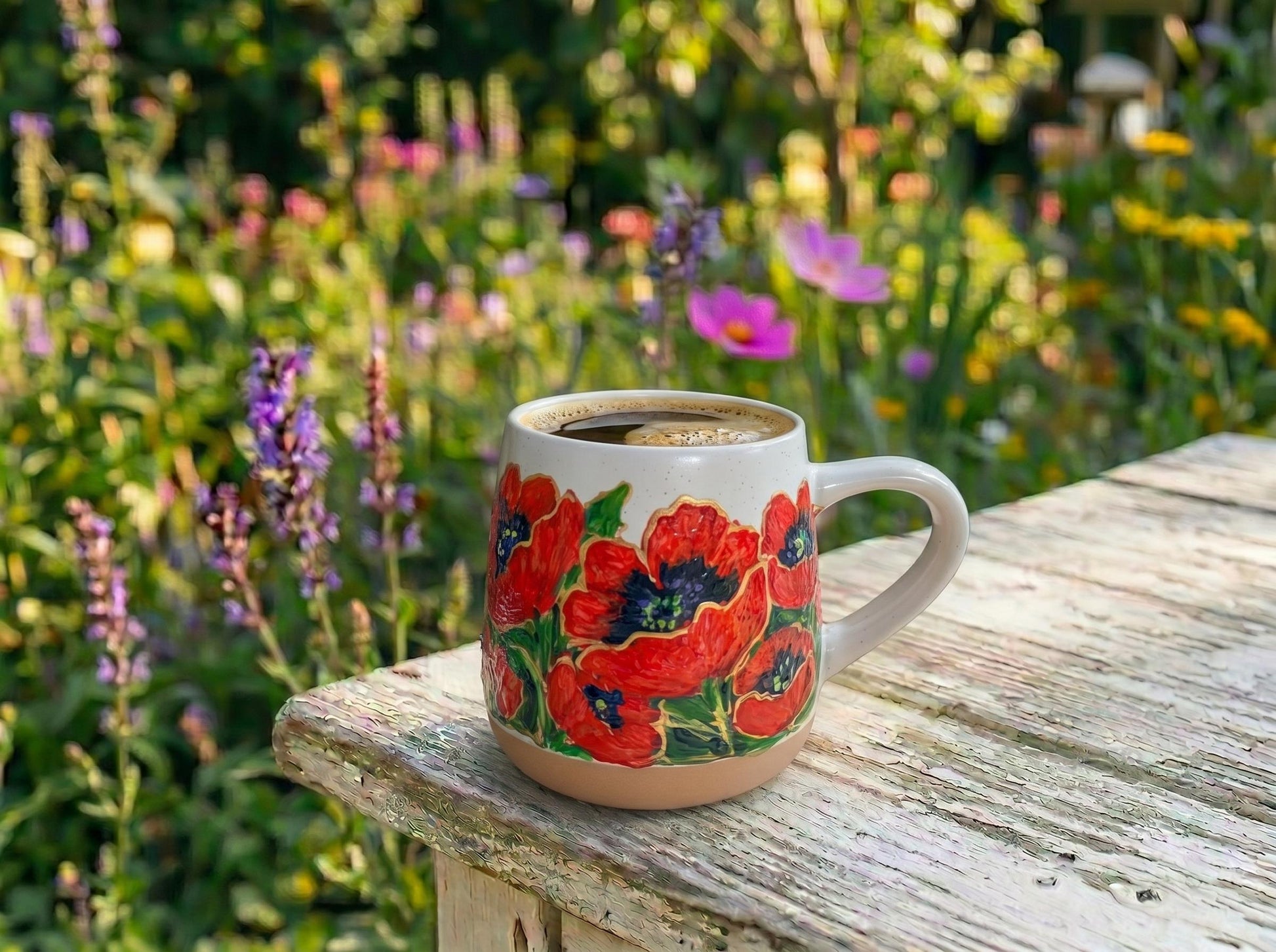Custom Hand Painted Poppy Mug, August Birth Flower Coffee Cup, Personalized Birthday Gift for Best Friend, Mom Birthday Gift