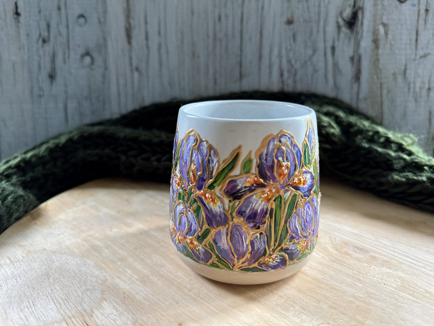 Custom Hand Painted Iris Mug, February Birth Flower Coffee Cup, Personalized Birthday Gift for Coworker