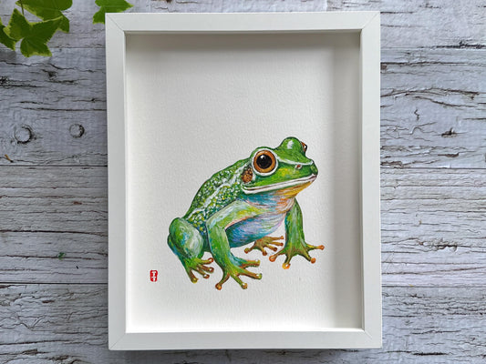 Original Framed Tree Frog Painting, Wildlife Wall Art, Cottagecore Frog Art, Cottage Nature Decor, Whimsical Frog Gift