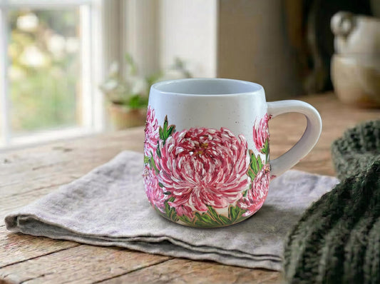 Custom Hand Painted Chrysanthemum Mug, November Birth Flower Coffee Cup, Personalized Gift for Him