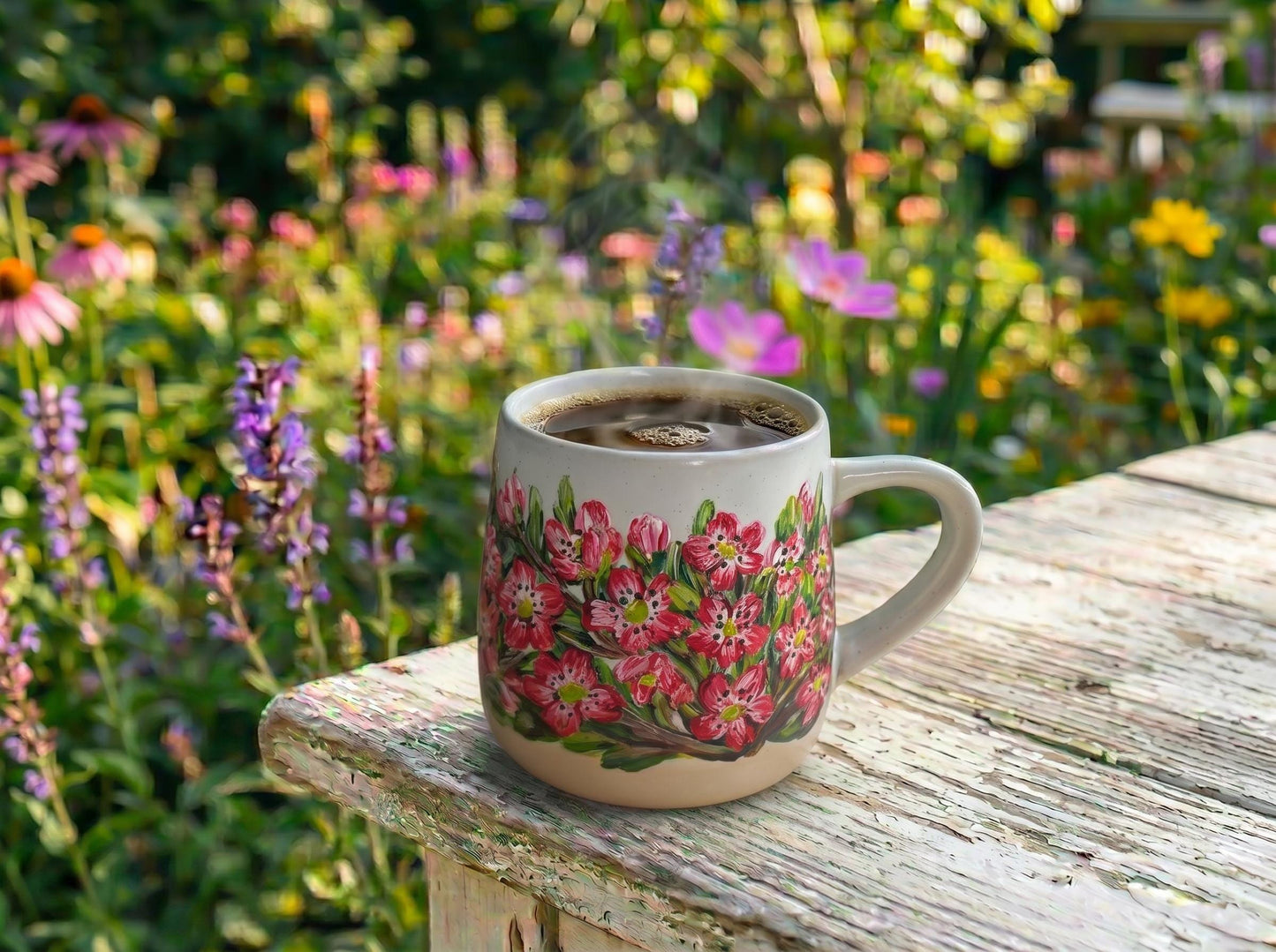 Hand-Painted Hawthorn Flower Mug: May Birth Month Gift