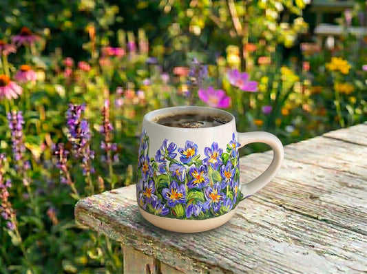 Custom Hand Painted  Violet Mug, Personalized Floral Coffee Cup, Unique Housewarming Gift for Grandma, Birth Month Flower Gift