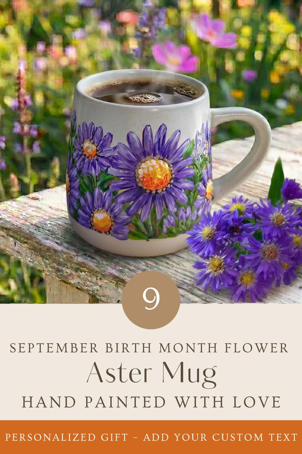 Hand Painted Aster Flower Mug, September Flower, Birth Flower Mug, September Wedding Gift, September Birthday, Aster Lover, Christmas Gift
