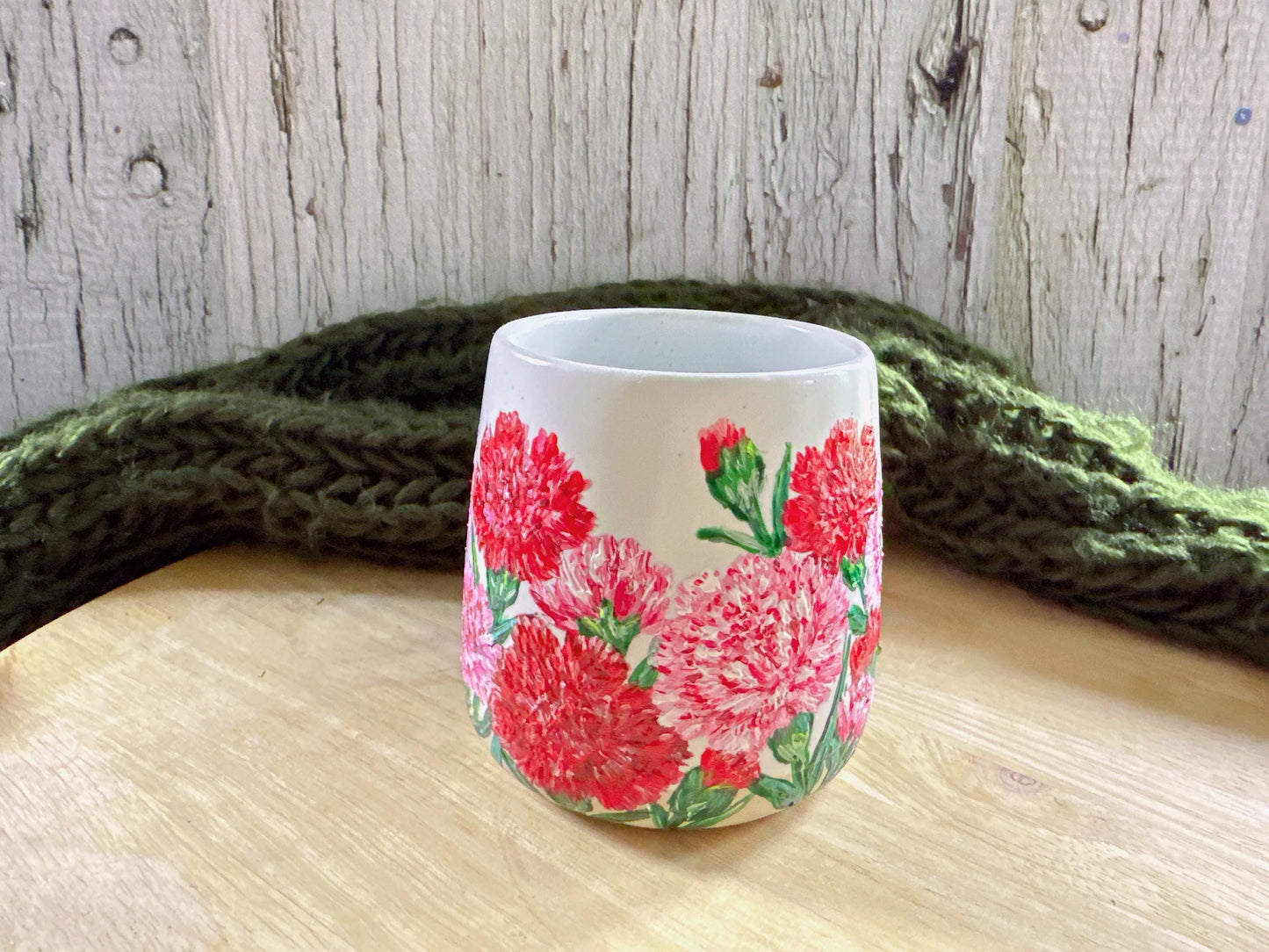 Custom Hand Painted Carnation Mug, January Birth Flower Coffee Cup, Personalized Gift for Mom