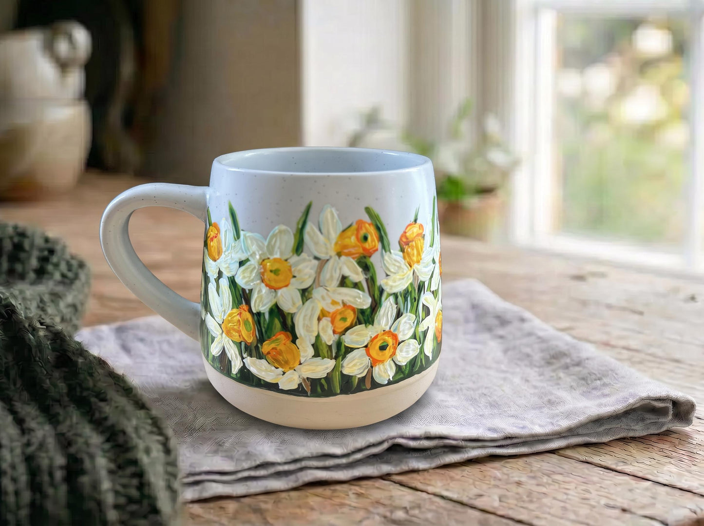 Custom Hand Painted Daffodil Mug, Personalized March Birth Flower Coffee Cup, Birthday Gift for Grandma