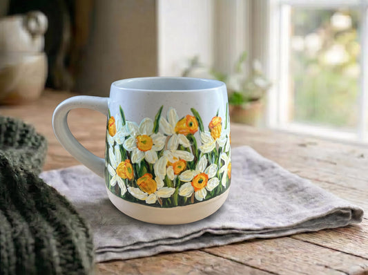 Custom Hand Painted Daffodil Mug, Personalized March Birth Flower Coffee Cup, Birthday Gift for Grandma