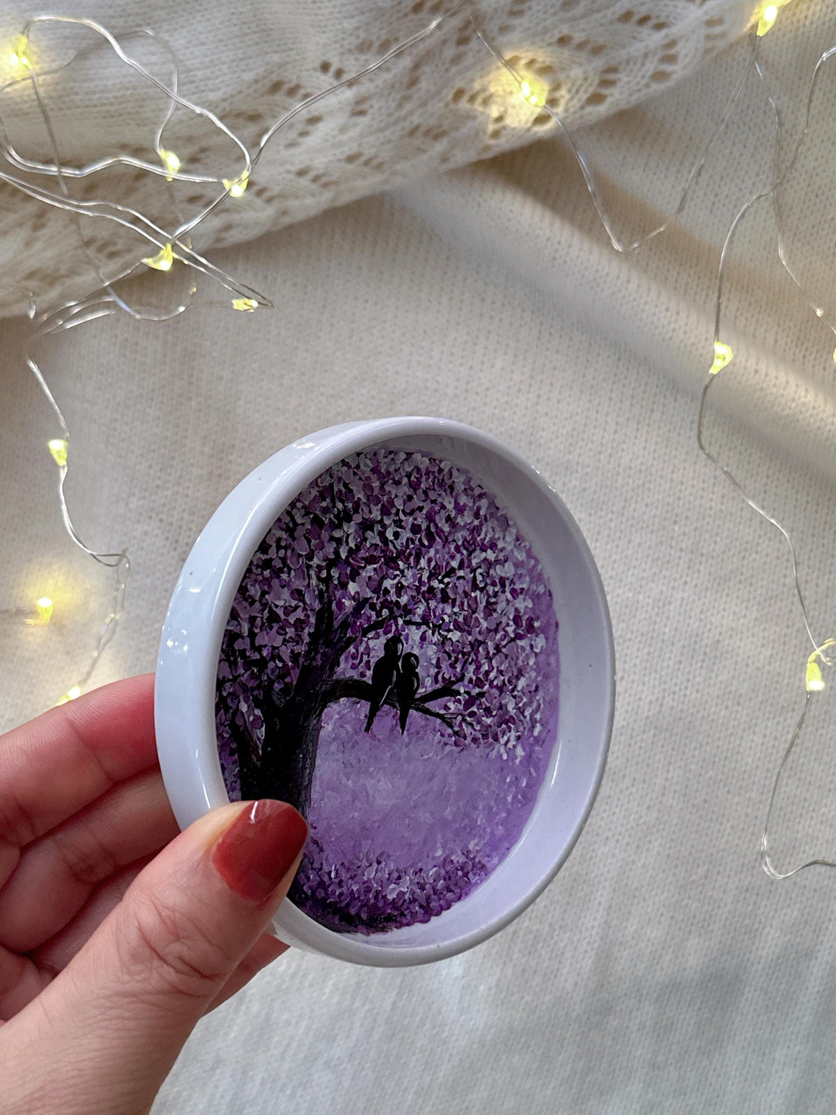 Personalized Purple Tree Ring Dish, Christmas Gift for Newlyweds