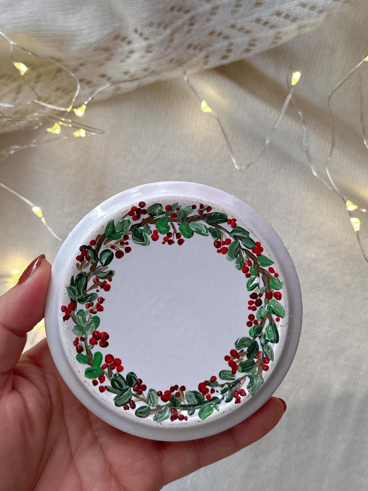 Cardinal Wreath Ring Dish, Christmas Gift for Newlyweds, Names and Date