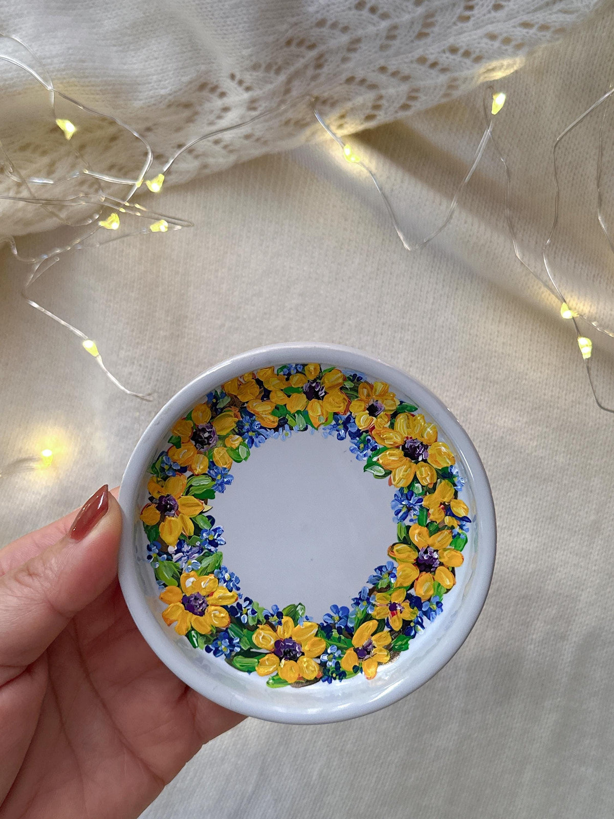 Sunflower Wreath Ring Dish, Wedding Gift for Couple, Christmas Present