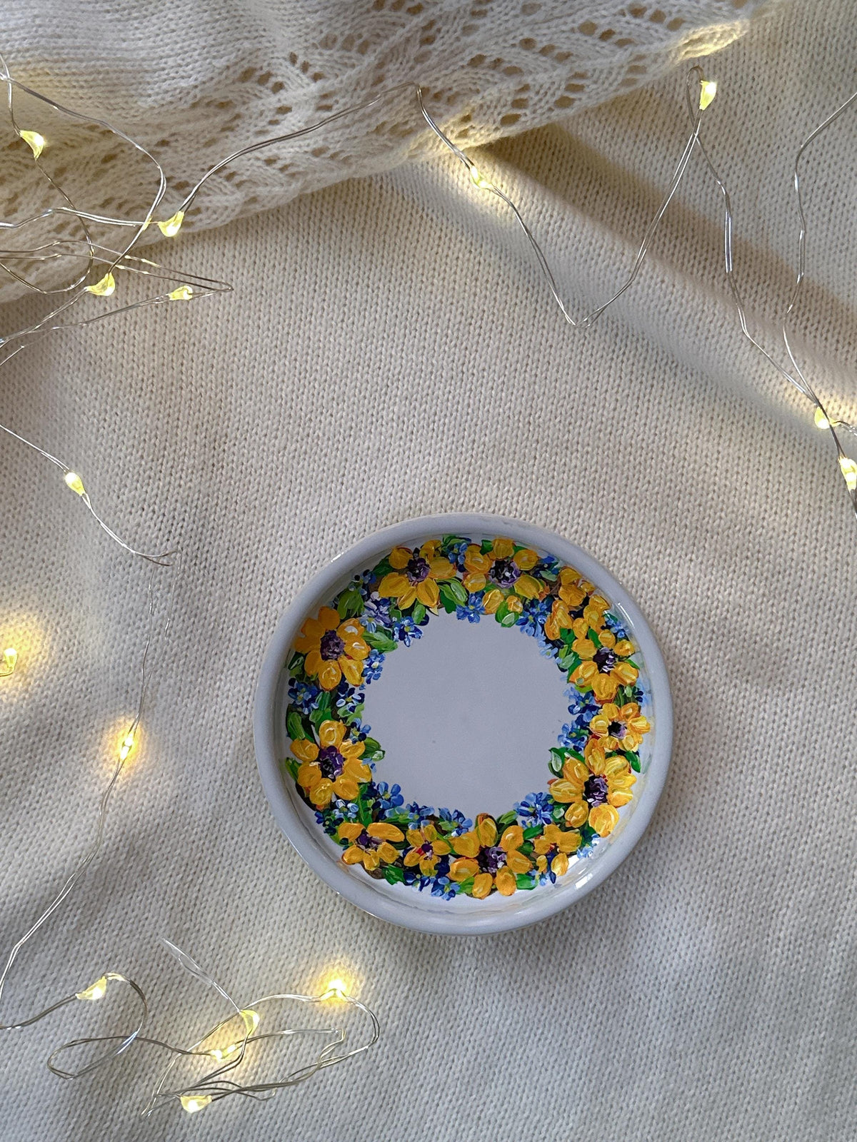Sunflower Wreath Ring Dish, Wedding Gift for Couple, Christmas Present