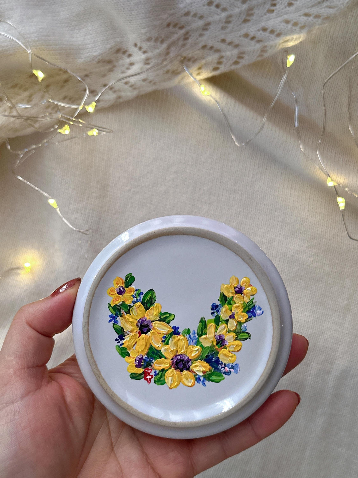 Sunflower Wreath Ring Dish, Wedding Gift for Couple, Christmas Present