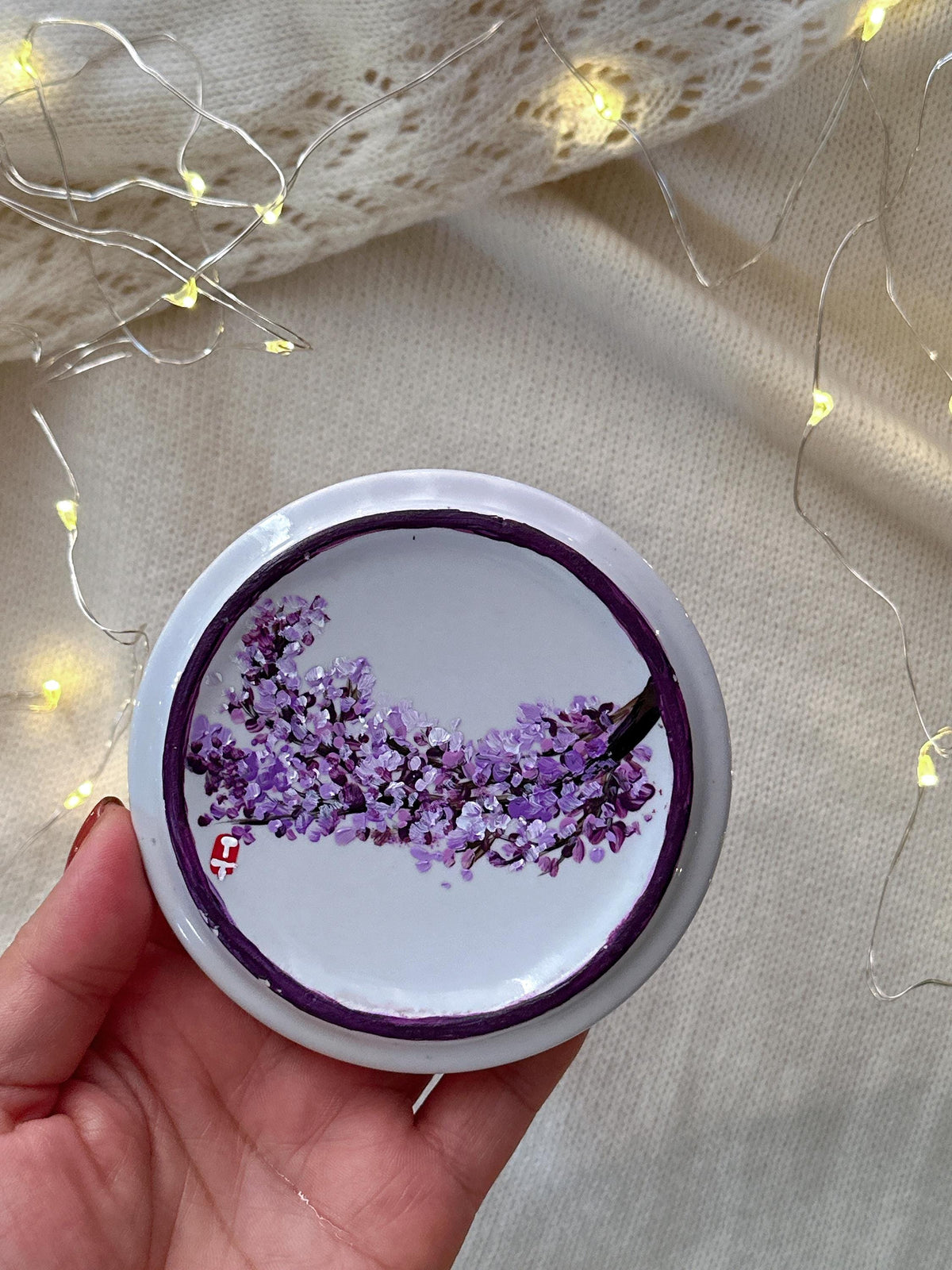 Personalized Purple Tree Ring Dish, Christmas Gift for Newlyweds