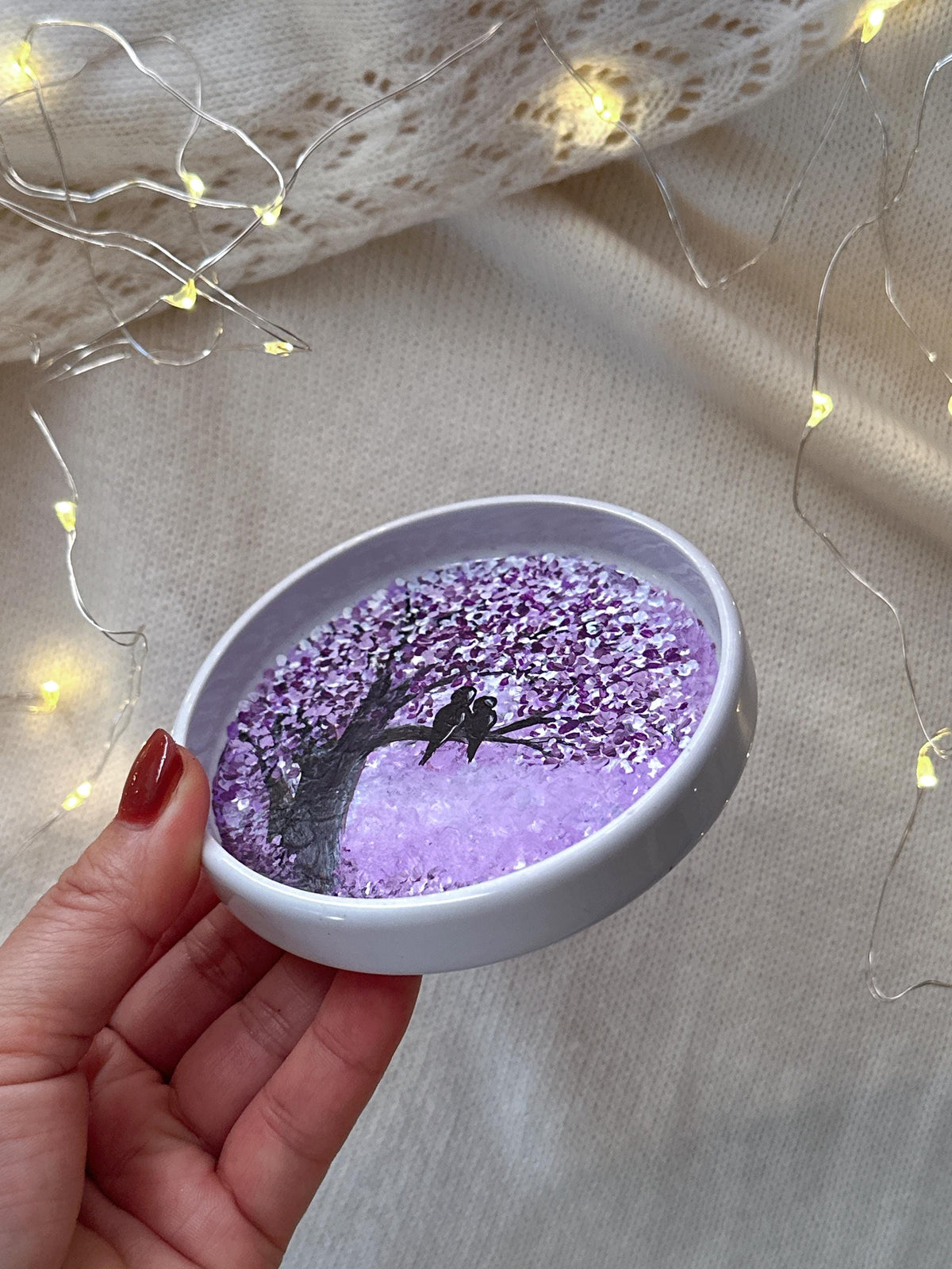 Personalized Purple Tree Ring Dish, Christmas Gift for Newlyweds