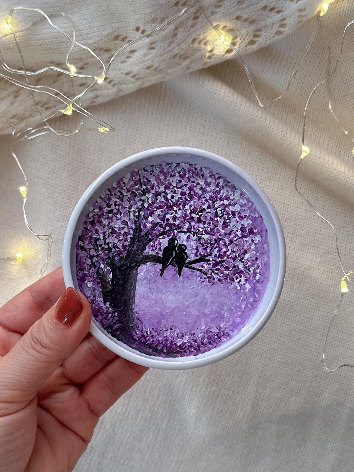 Personalized Purple Tree Ring Dish, Christmas Gift for Newlyweds
