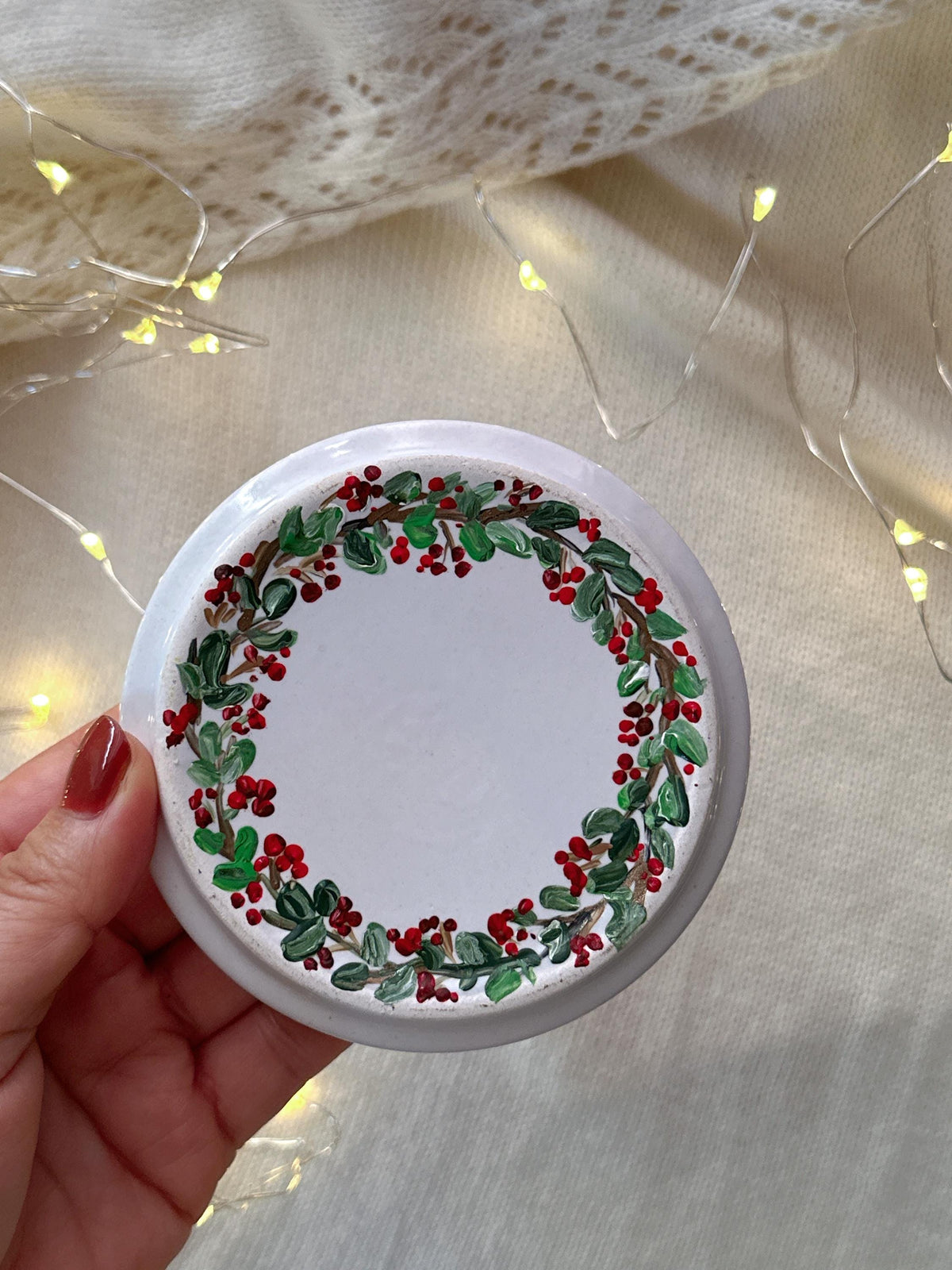Cardinal Wreath Ring Dish, Christmas Gift for Newlyweds, Names and Date
