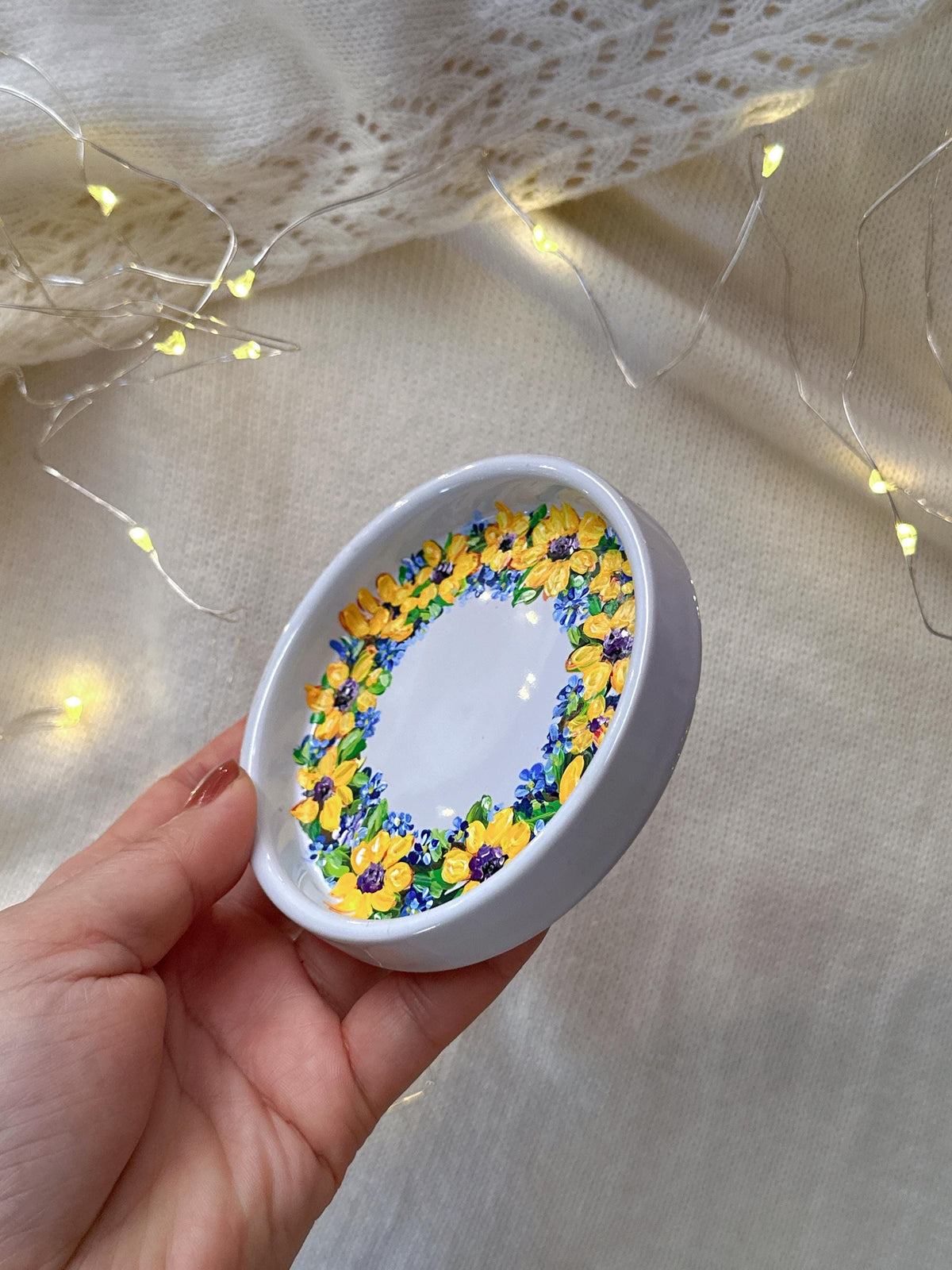 Sunflower Wreath Ring Dish, Wedding Gift for Couple, Christmas Present