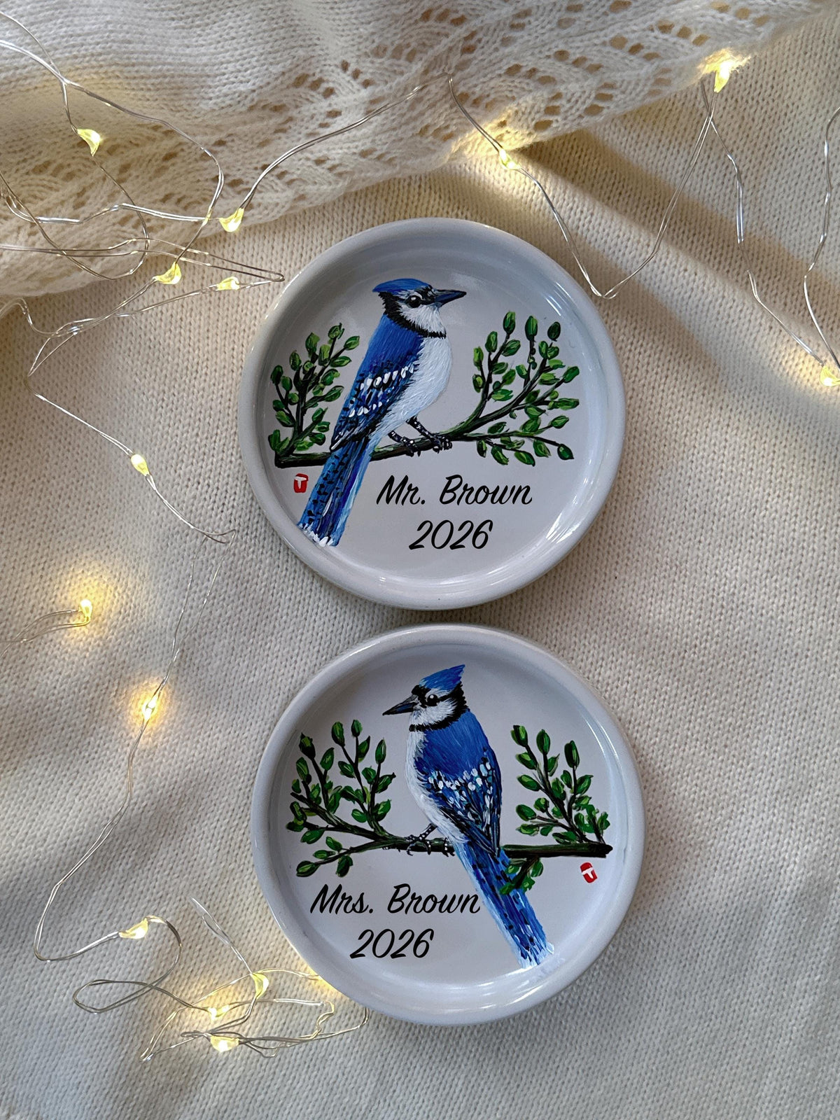 Mr and Mrs Blue Jay Ring Dish, Christmas Present for Newlyweds