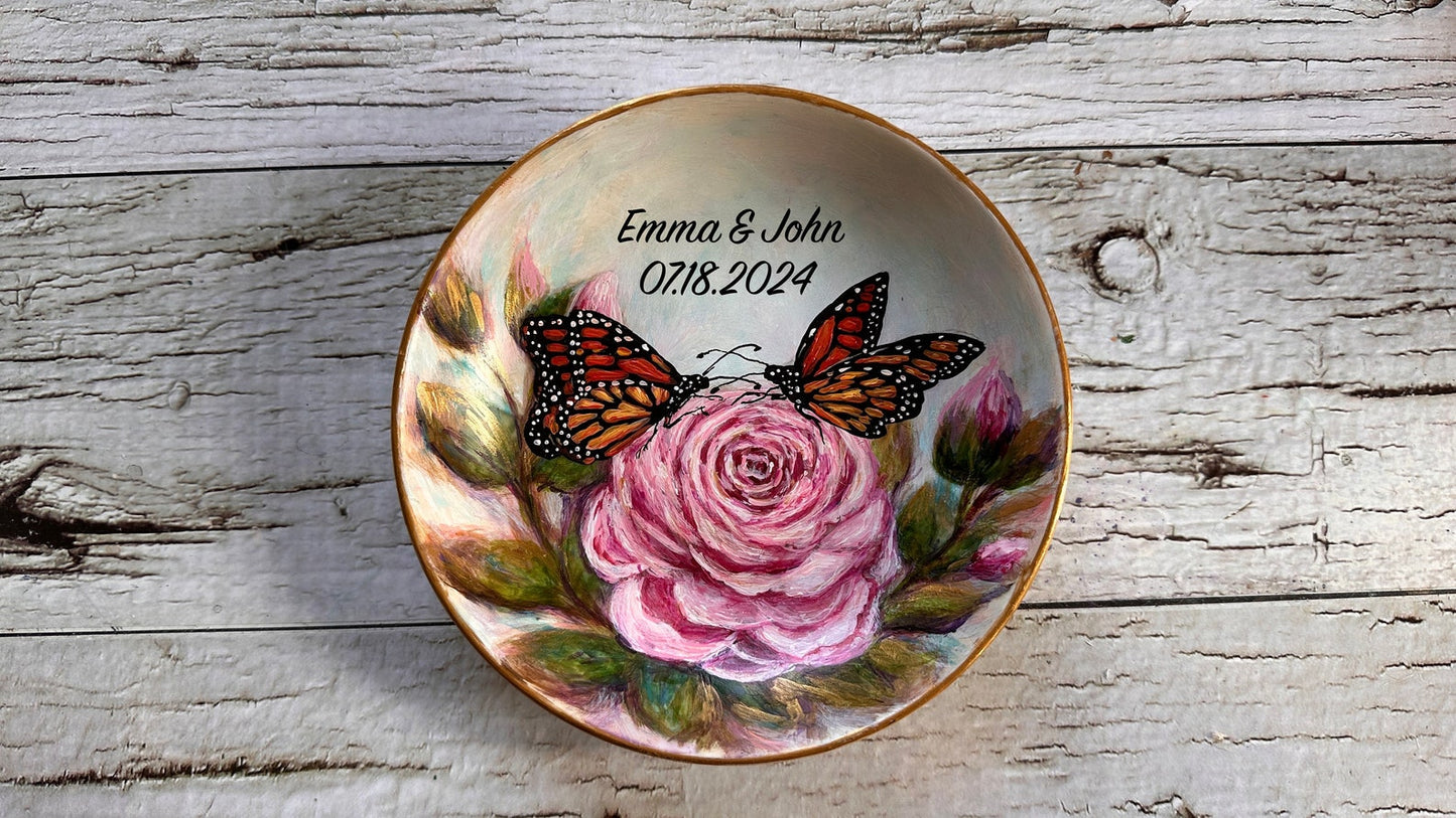Hand Painted Monarch Butterfly Ring Dish