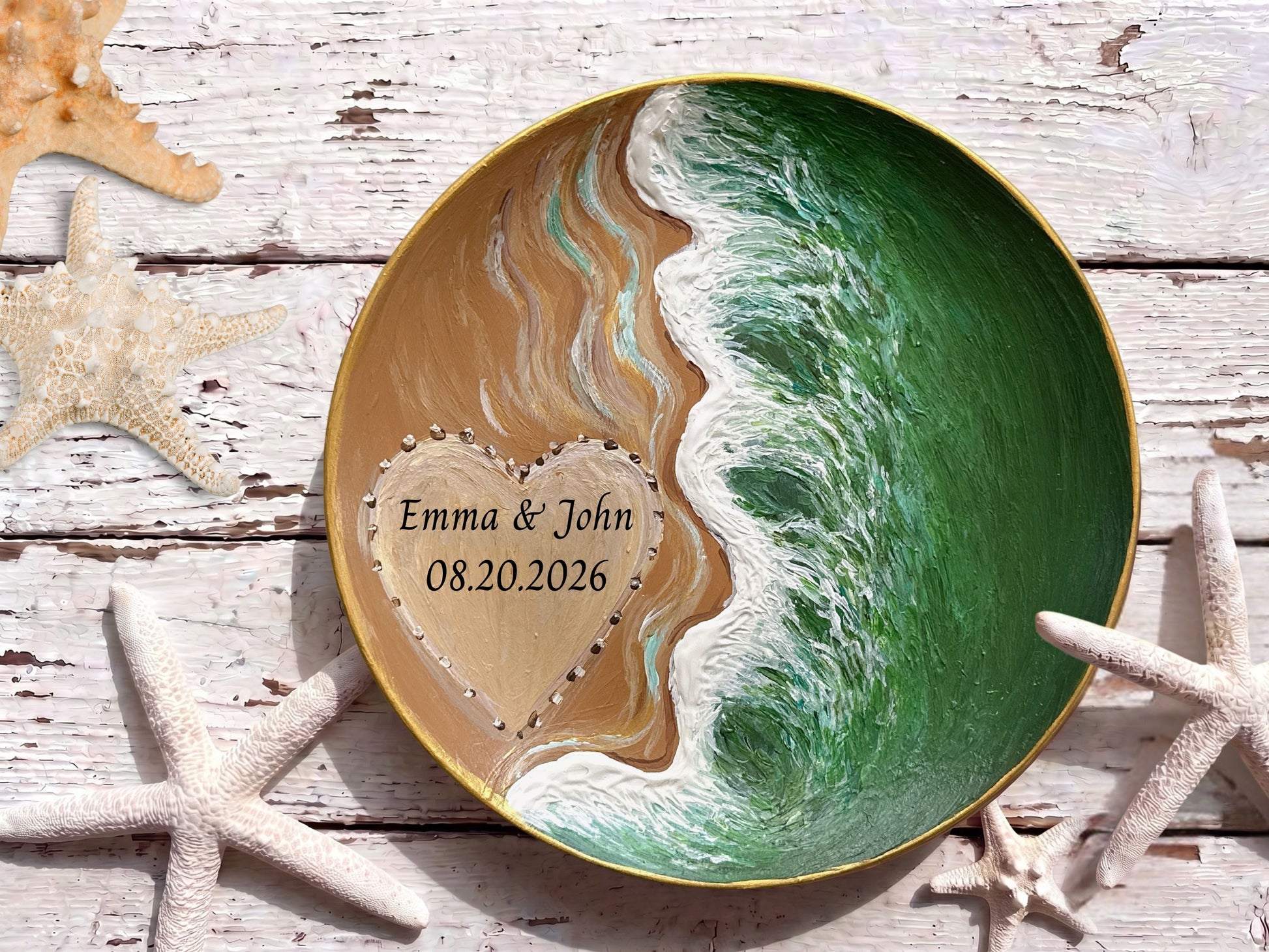 Hand Painted Beach Wedding Ring Dish, Personalized Keepsake