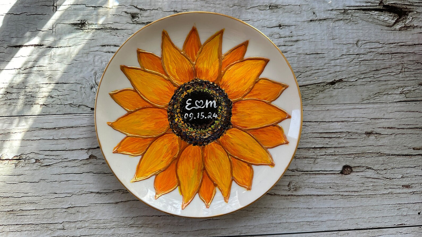 Hand Painted Sunflower Ring Dish