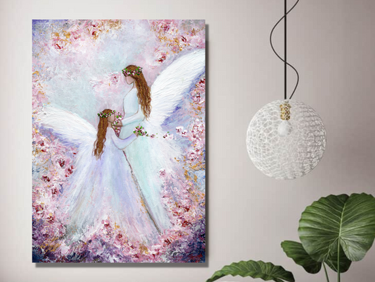 Two Angels With Roses Painting on Canvas