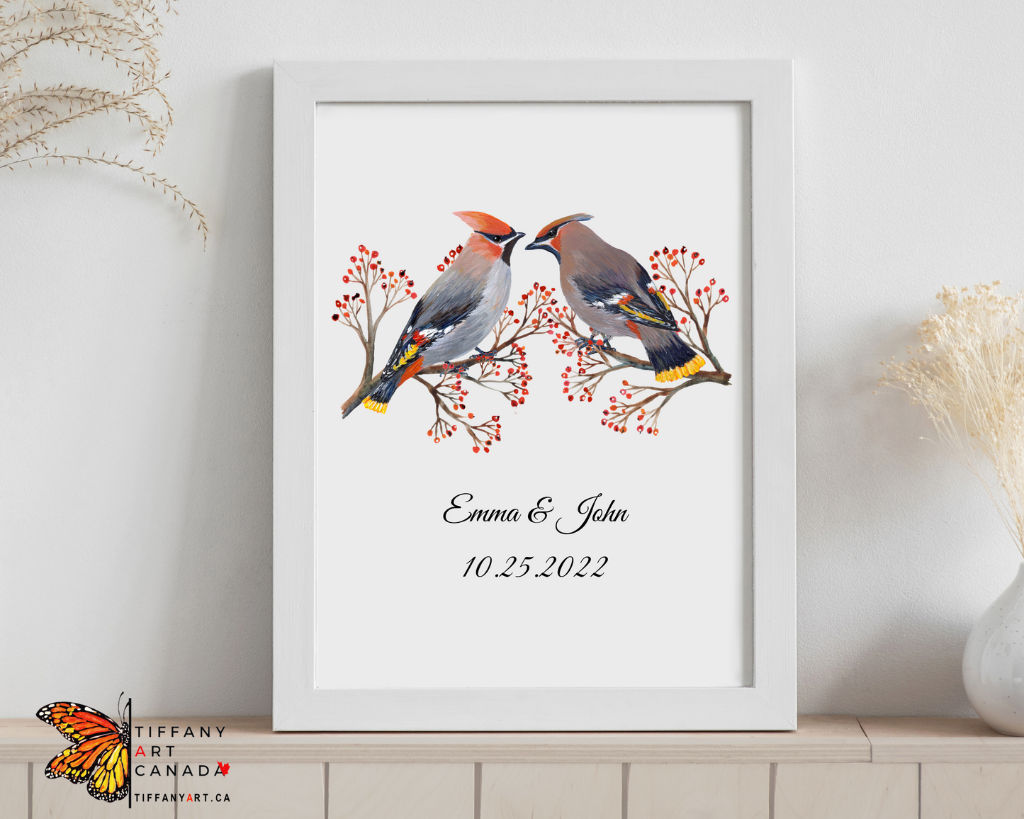 Waxwing Bird Couple Print