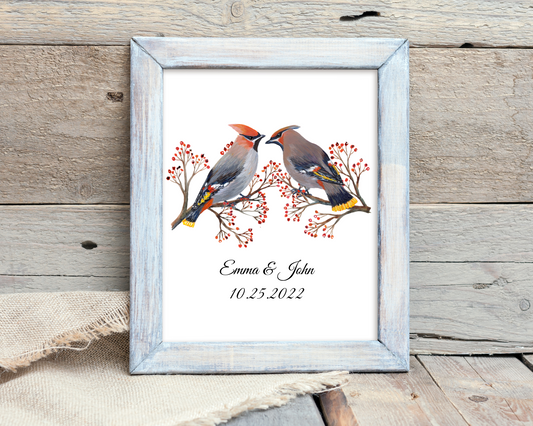 Waxwing Bird Couple Print