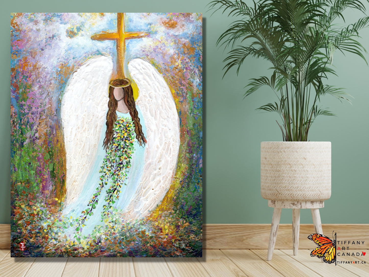 Original Angel and Cross Painting on Canvas