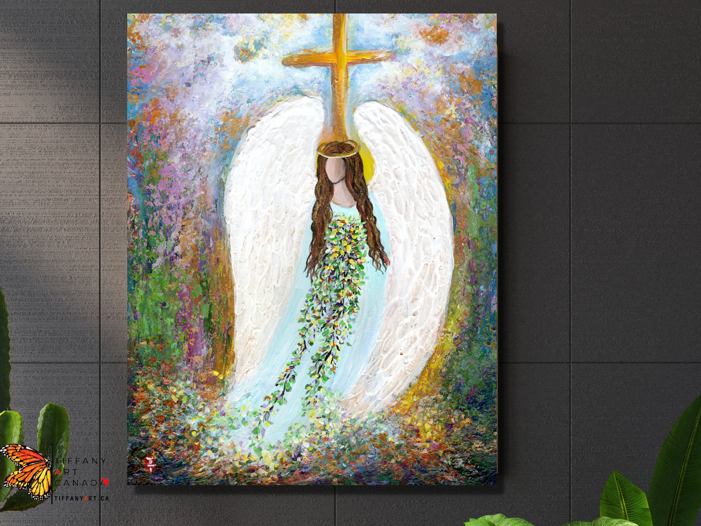 Original Angel and Cross Painting on Canvas