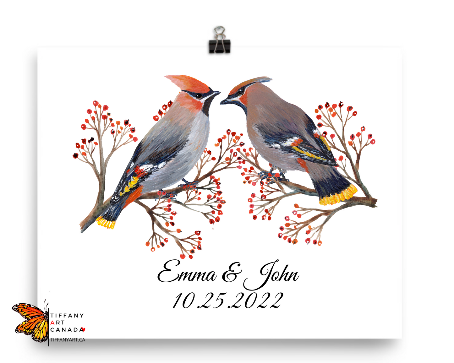 Waxwing Bird Couple Print