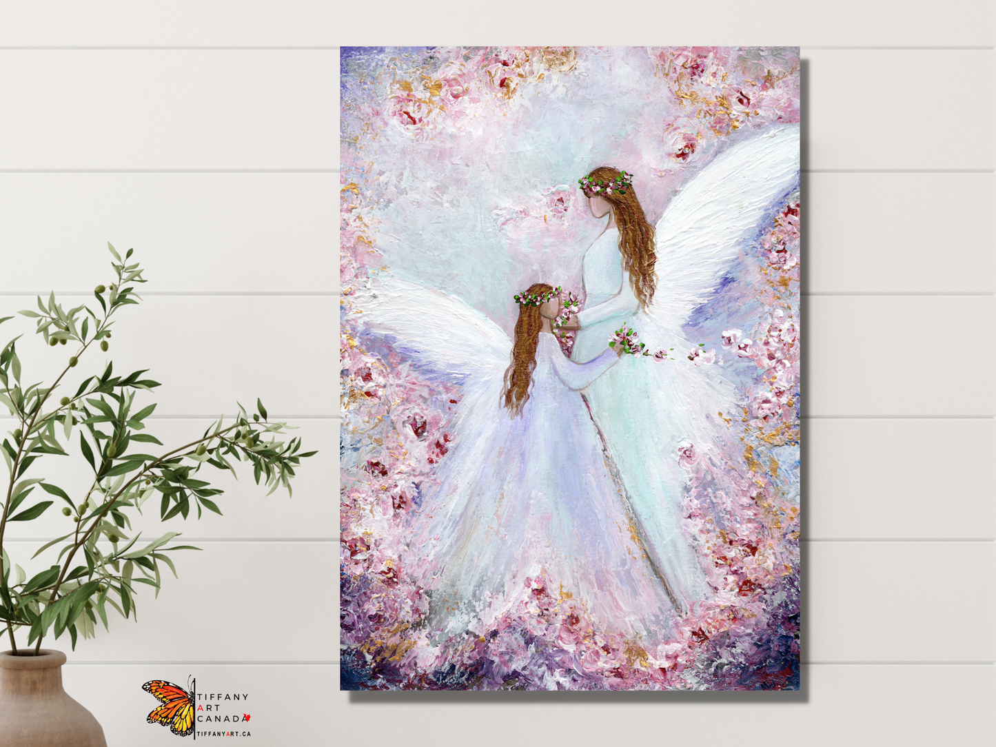 Two Angels With Roses Painting on Canvas