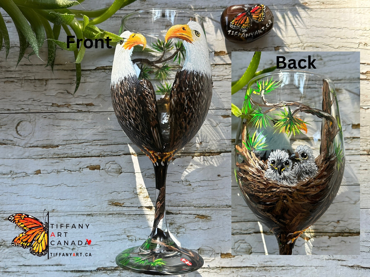 Hand Painted Eagle Family Wine Glass 20oz