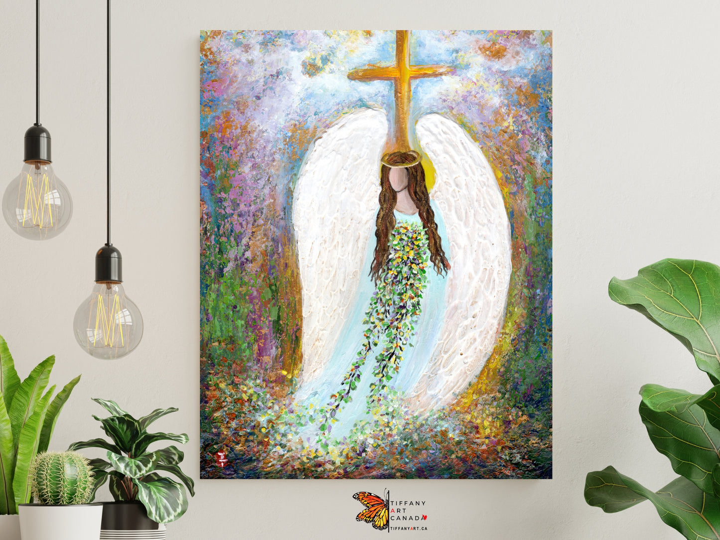 Original Angel and Cross Painting on Canvas