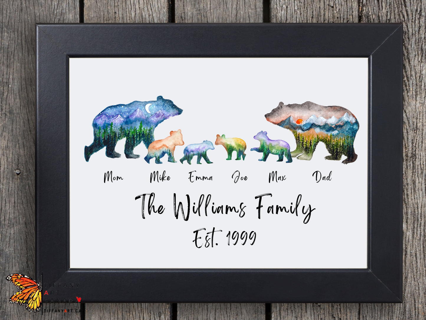 Personalized Bear Family Print with Custom Names