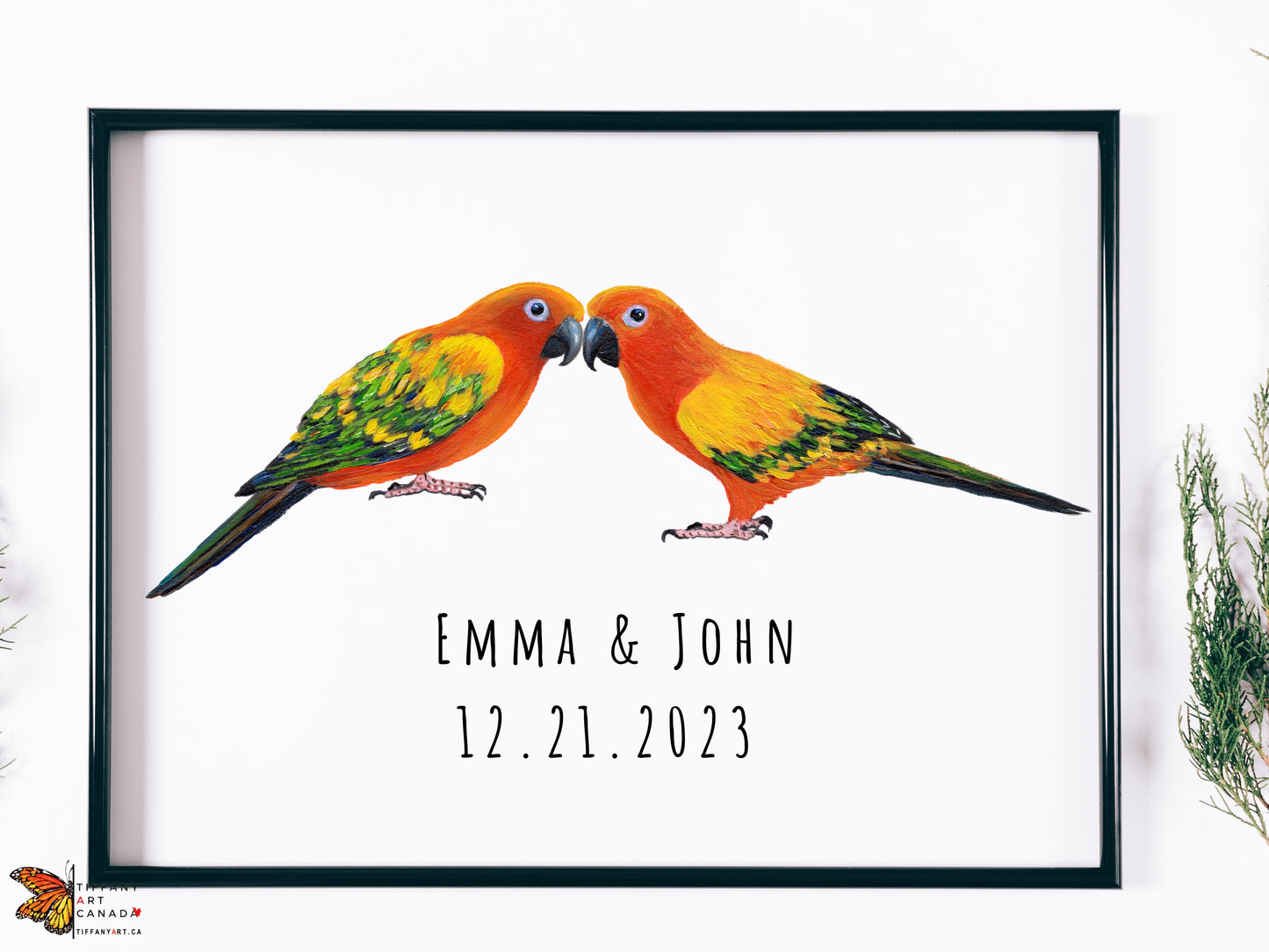 Personalized Sun Conure Couple Print