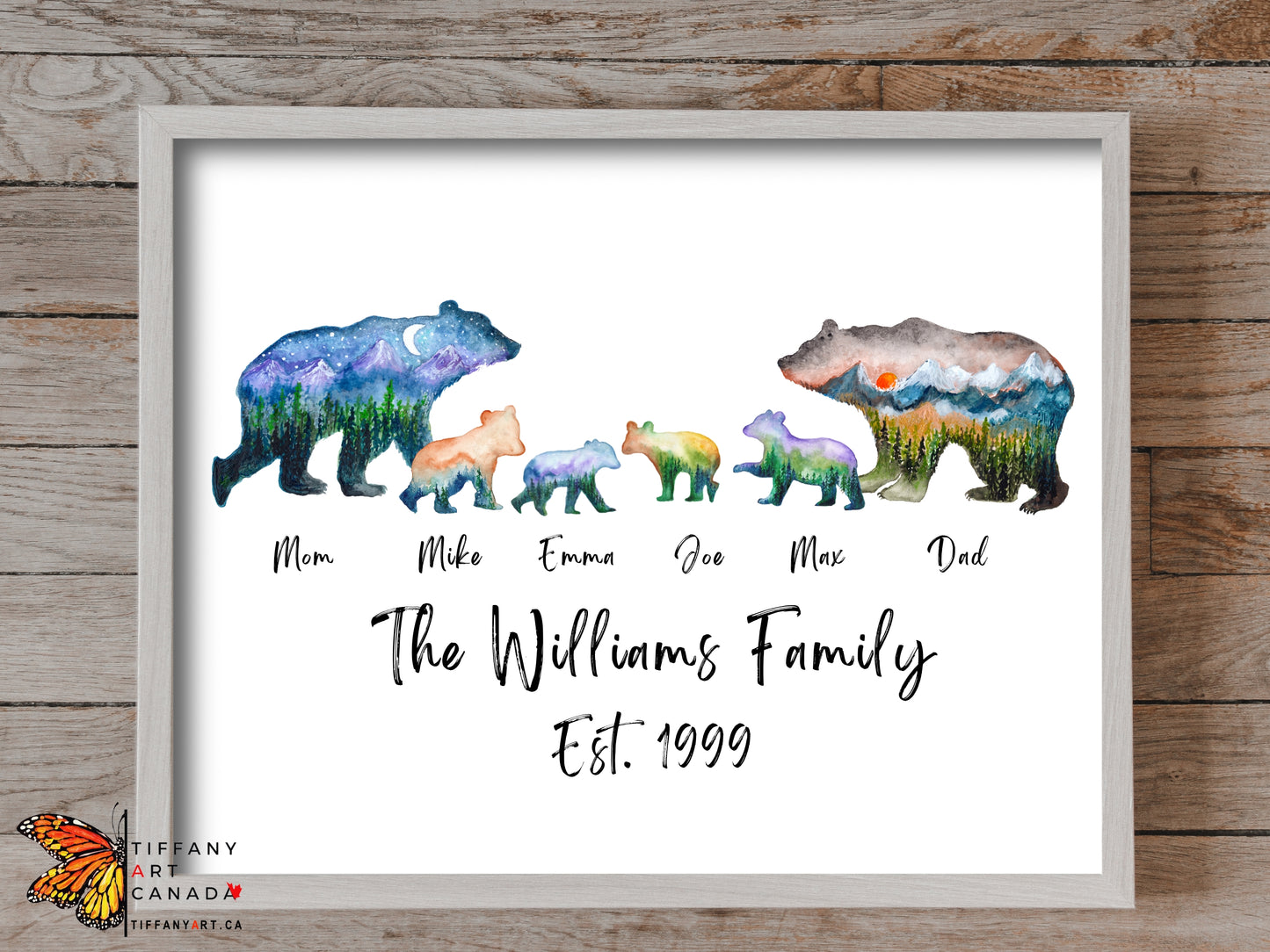 Personalized Bear Family Print with Custom Names