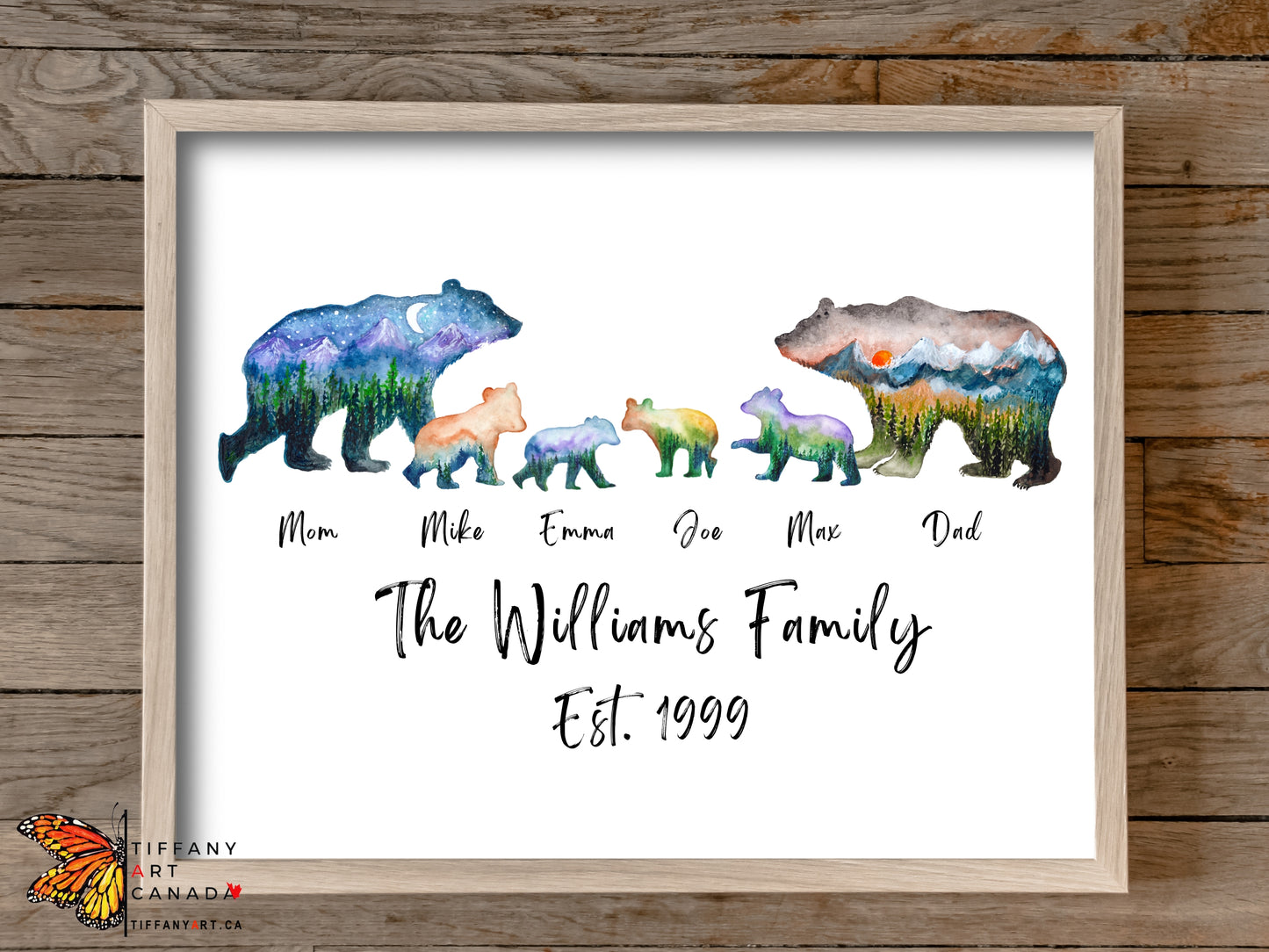 Personalized Bear Family Print with Custom Names