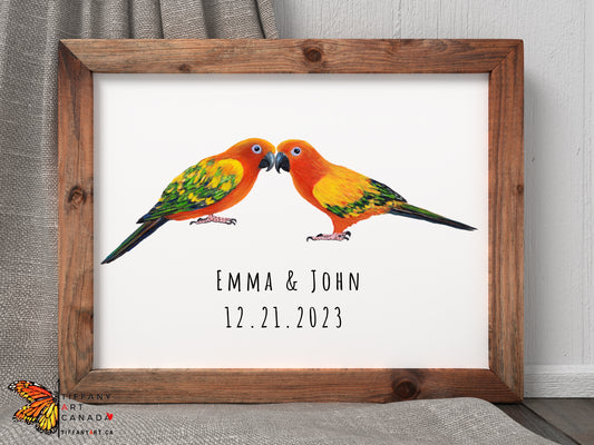 Personalized Sun Conure Couple Print