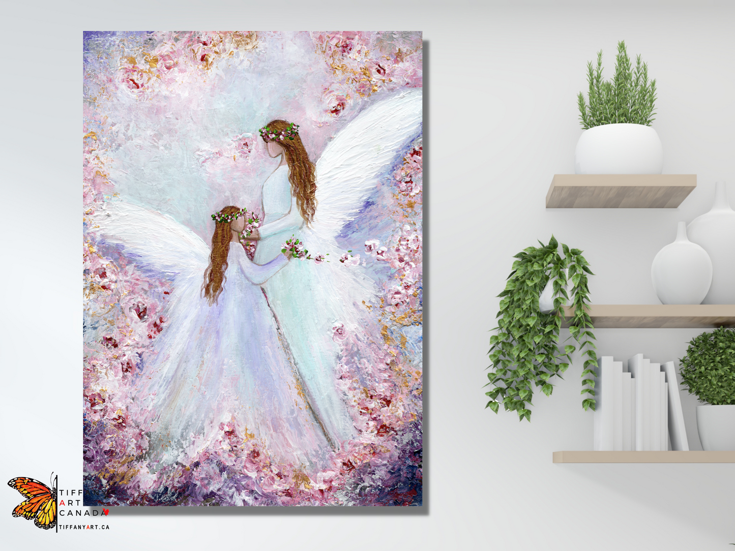 Two Angels With Roses Painting on Canvas