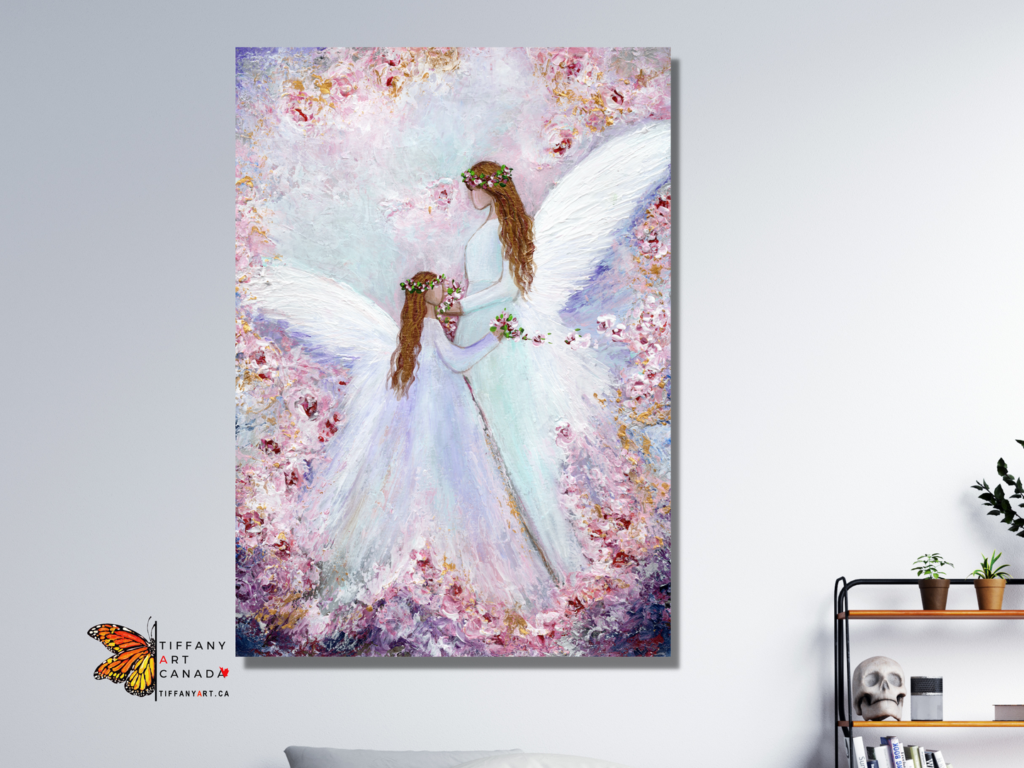 Two Angels With Roses Painting on Canvas