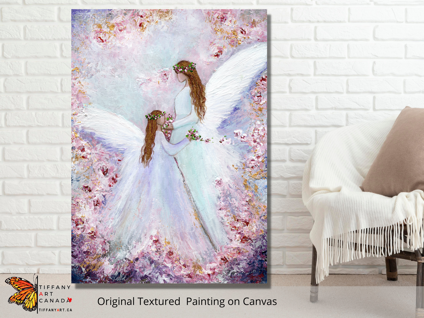 Two Angels With Roses Painting on Canvas