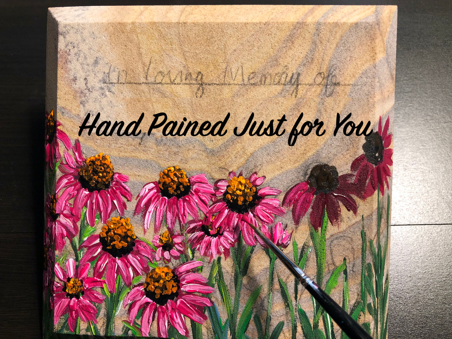 Hand Painted Echinacea Flowers Stone 6.5" x 6.5"